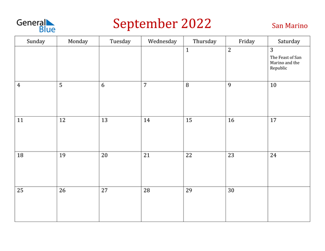 San Marino September 2022 Calendar