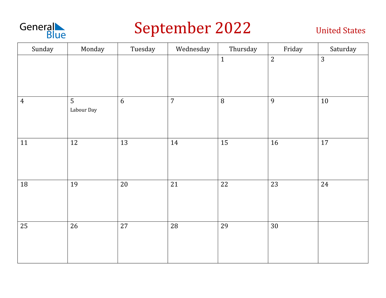 september 2022 calendar united states