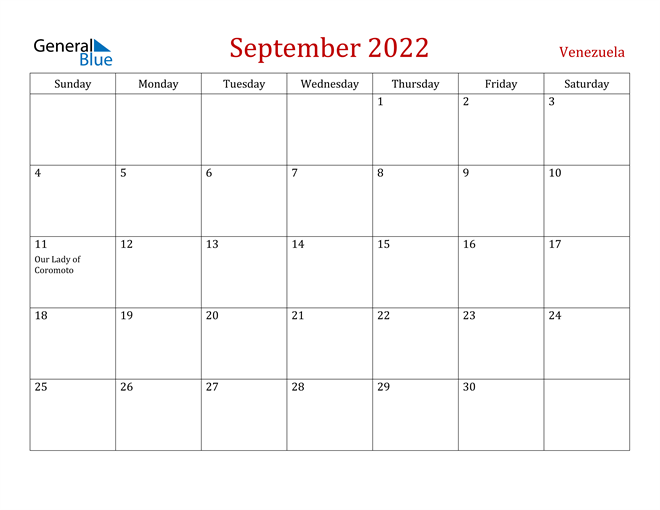 Venezuela September 2022 Calendar