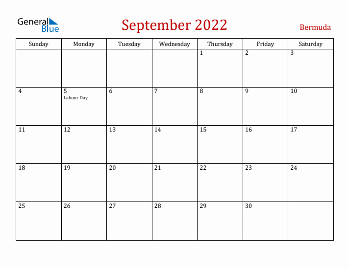 Bermuda September 2022 Calendar - Sunday Start