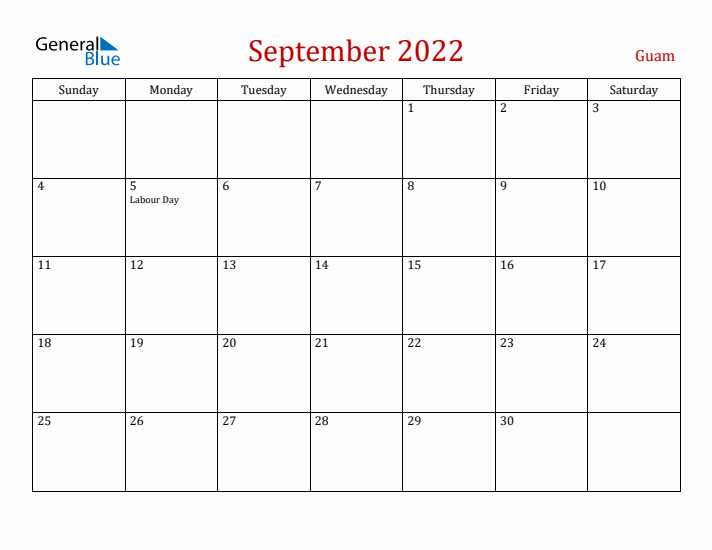 Guam September 2022 Calendar - Sunday Start