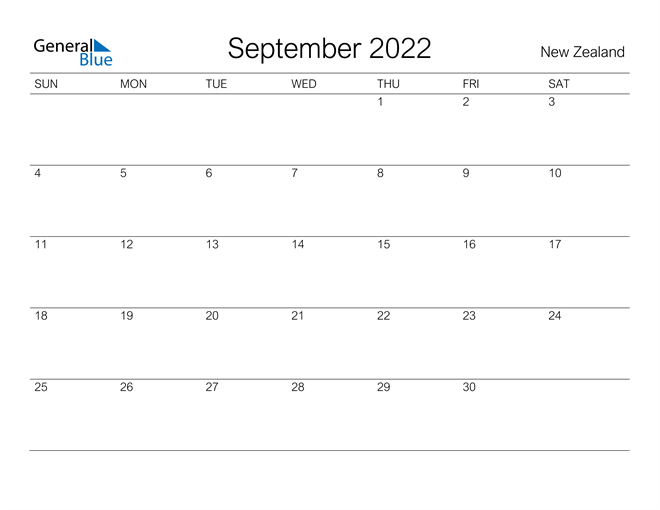 Printable September 2022 Calendar for New Zealand