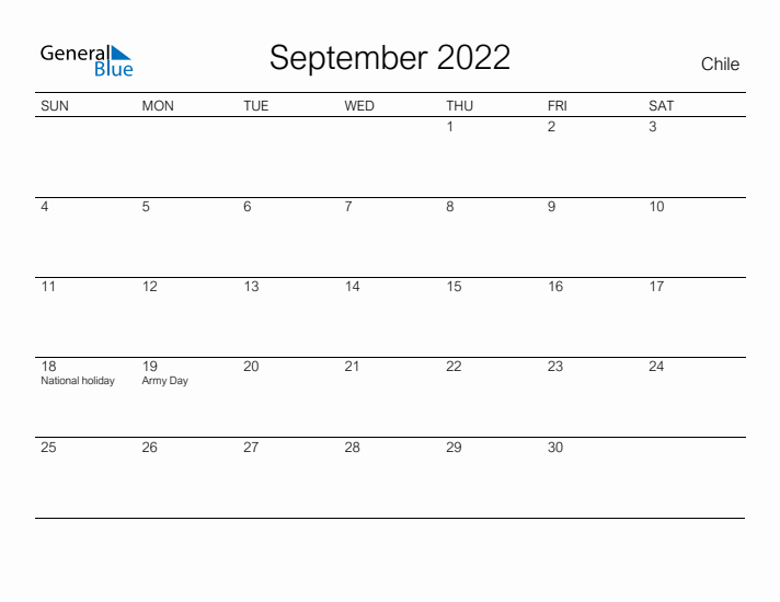 Printable September 2022 Calendar for Chile