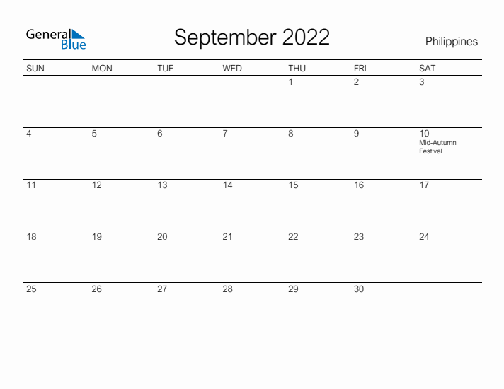 Printable September 2022 Calendar for Philippines