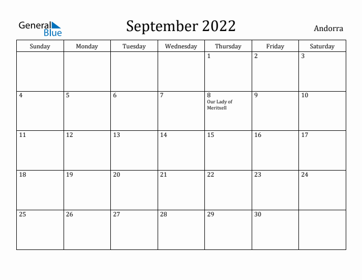 September 2022 Calendar Andorra