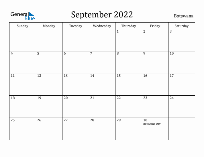 September 2022 Calendar Botswana