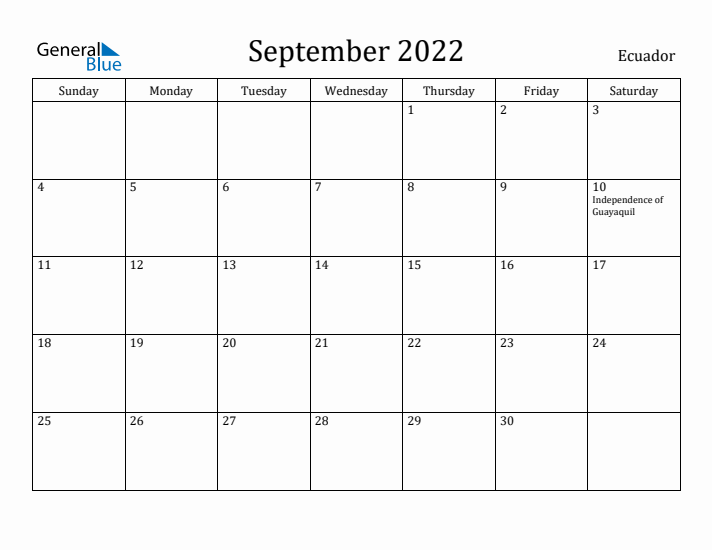 September 2022 Calendar Ecuador