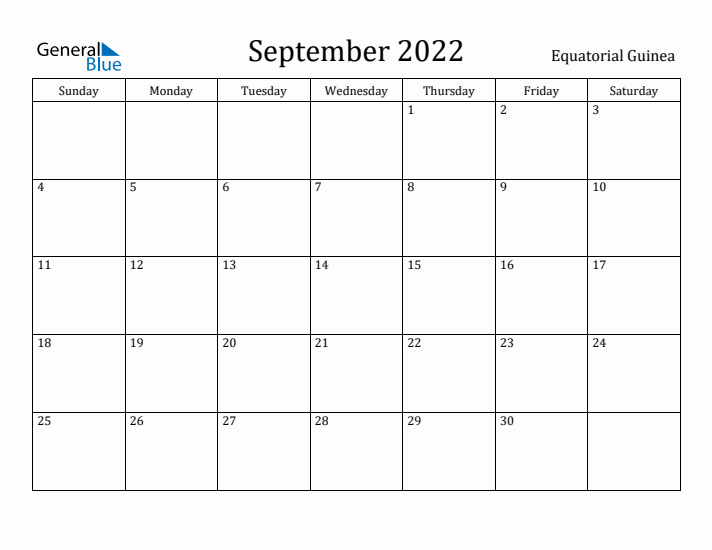 September 2022 Calendar Equatorial Guinea