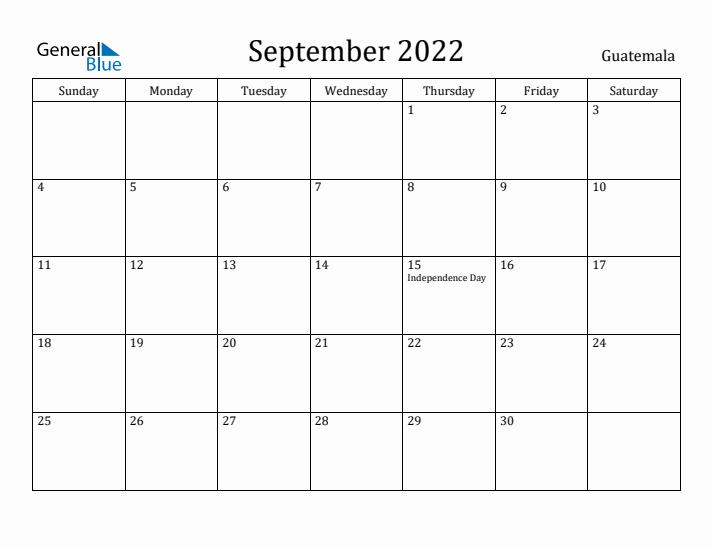 September 2022 Calendar Guatemala