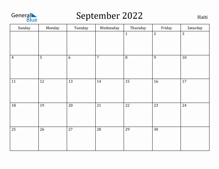 September 2022 Calendar Haiti