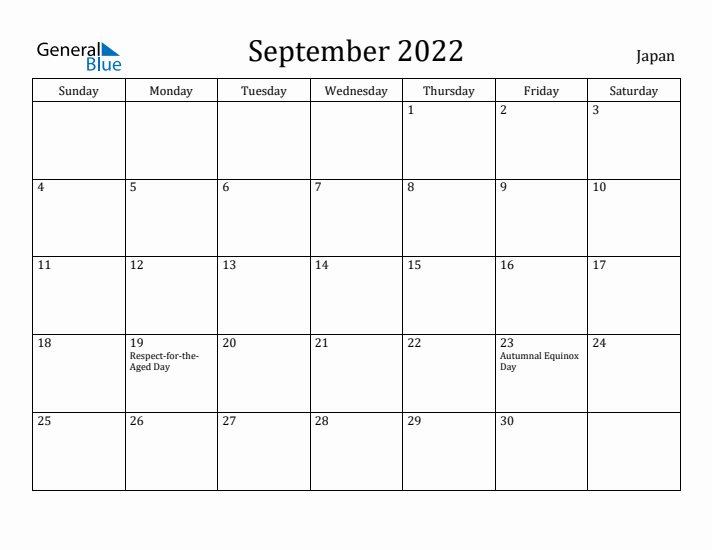 September 2022 Calendar Japan