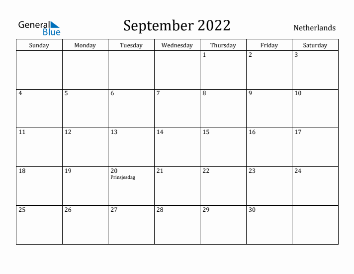 September 2022 Calendar The Netherlands