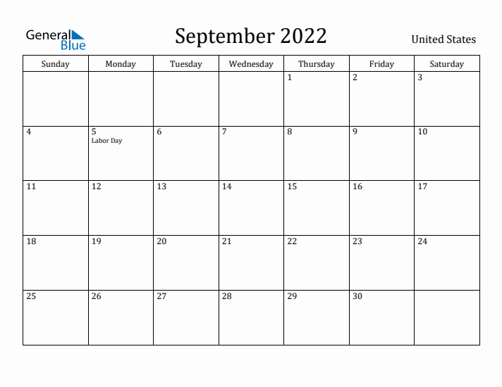 September 2022 Calendar United States