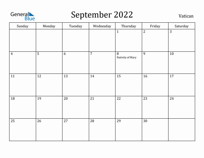 September 2022 Calendar Vatican