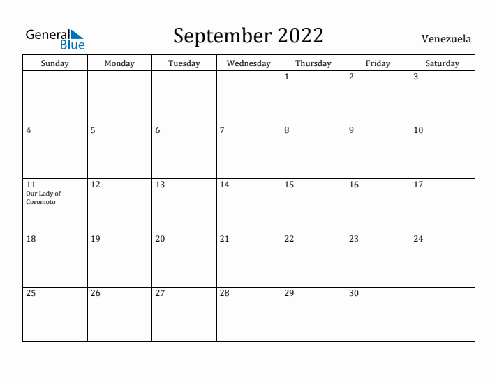 September 2022 Calendar Venezuela