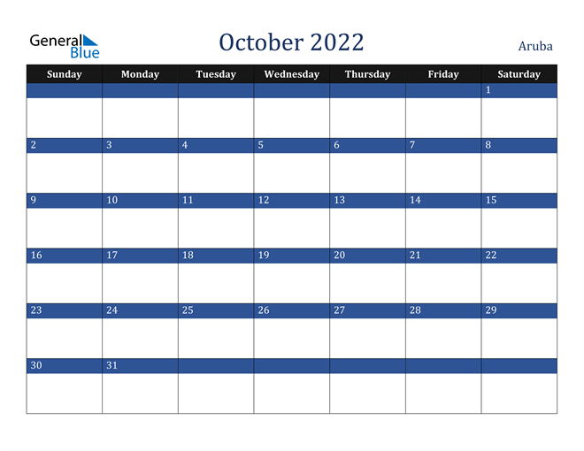 October 2022 Aruba Calendar