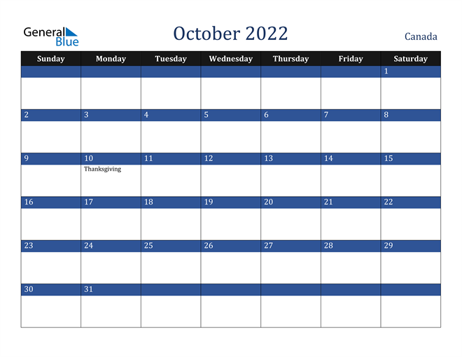 October 2022 Canada Calendar