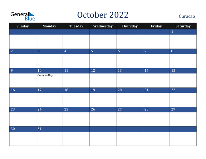 October 2022 Curacao Calendar