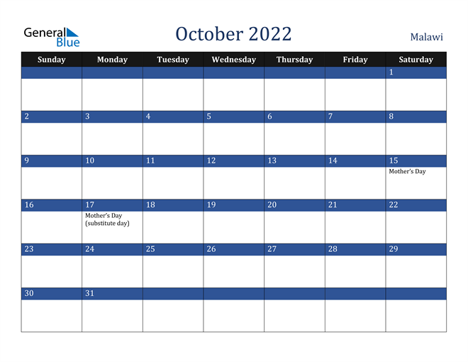October 2022 Malawi Calendar