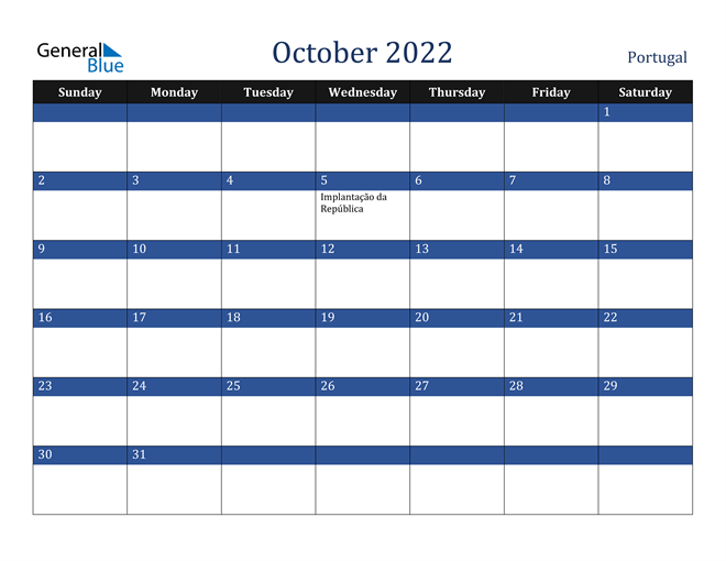 October 2022 Portugal Calendar