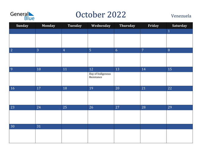 October 2022 Venezuela Calendar