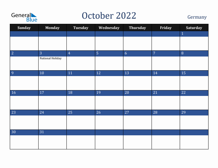 October 2022 Germany Calendar (Sunday Start)