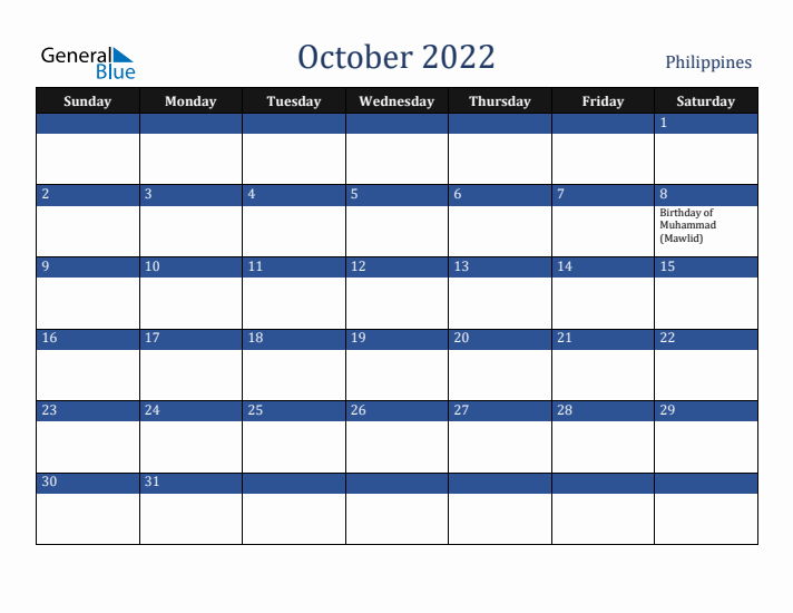 October 2022 Philippines Calendar (Sunday Start)
