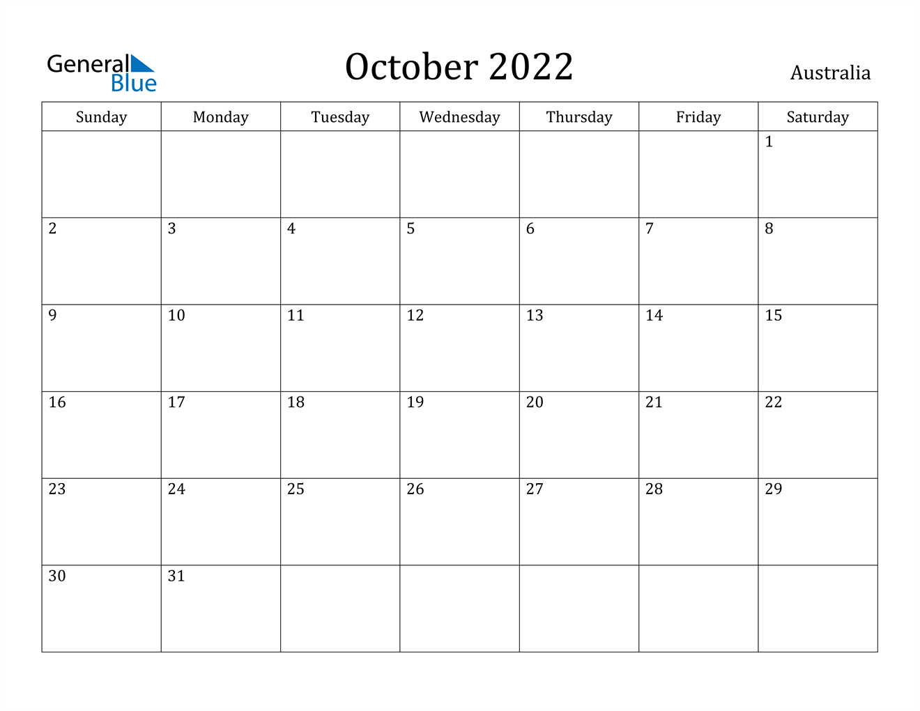 october 2022 calendar australia