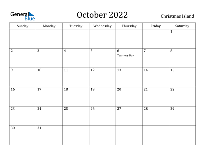 October 2022 Calendar Christmas Island