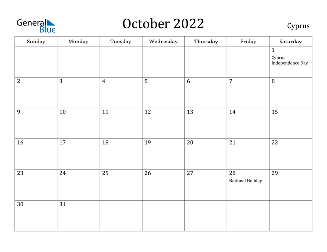 october 2022 calendar cyprus