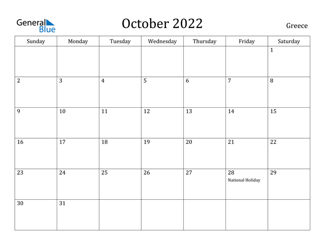 October 2022 Calendar Greece