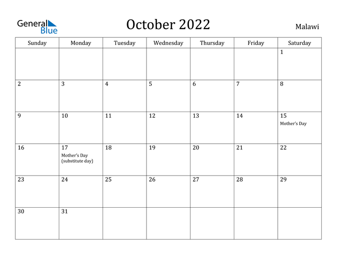 October 2022 Calendar Malawi