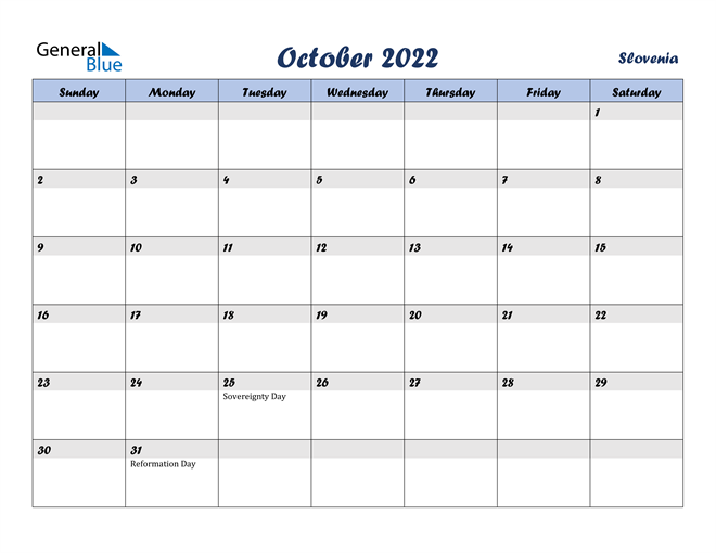 October 2022 Calendar - Slovenia