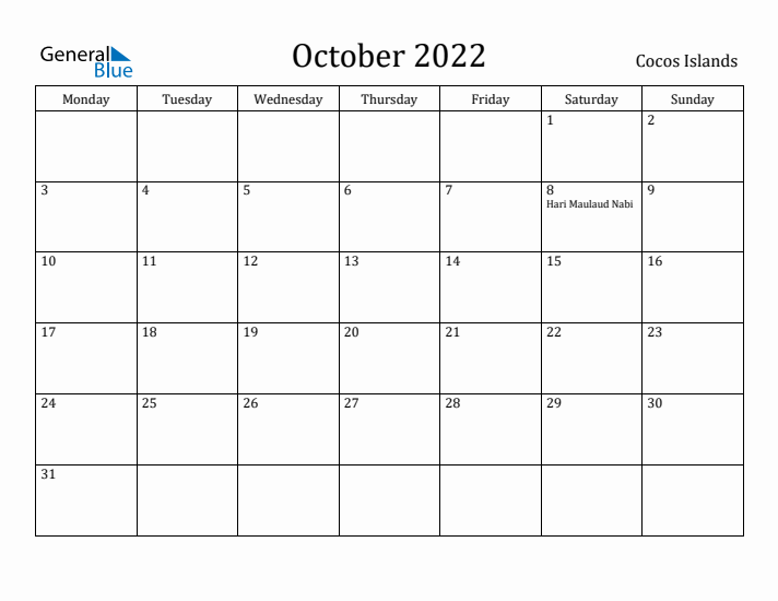 October 2022 Calendar Cocos Islands