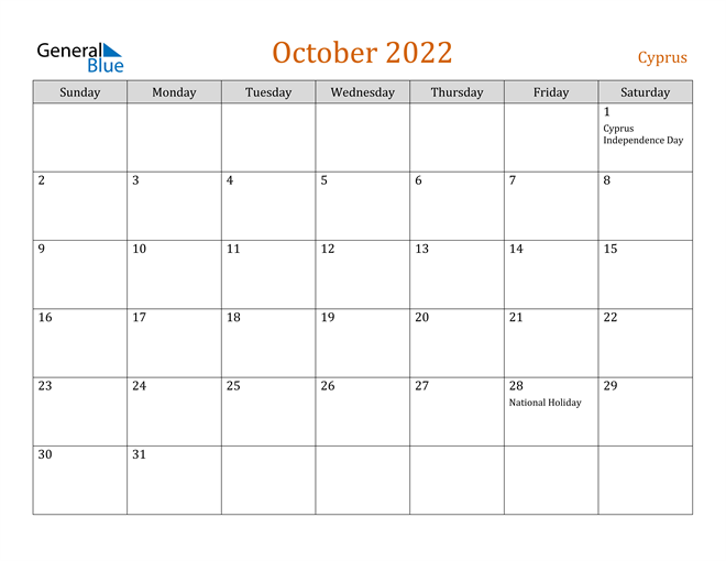 october 2022 calendar cyprus