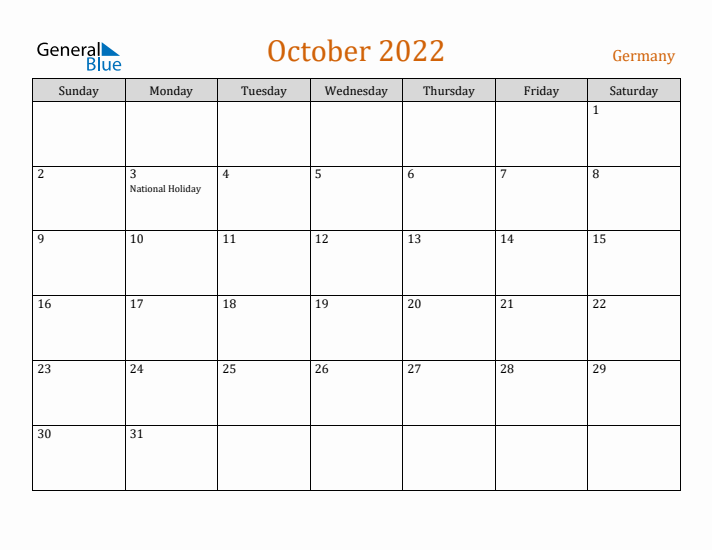 October 2022 Holiday Calendar with Sunday Start