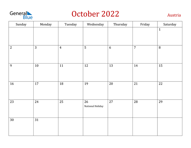 Austria October 2022 Calendar