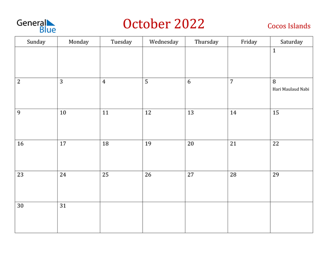 Cocos Islands October 2022 Calendar