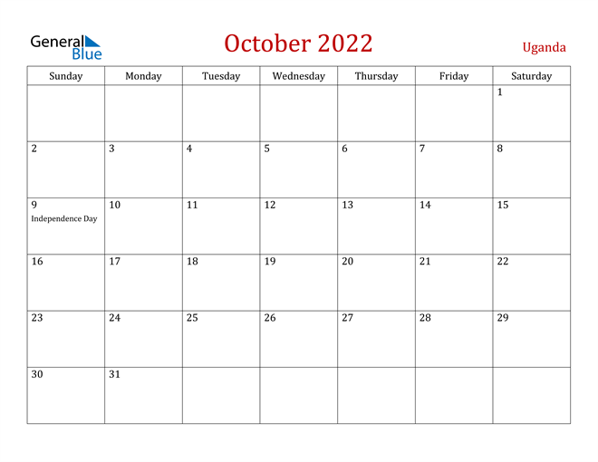 Uganda October 2022 Calendar