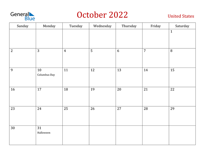 Halloween 2022 Calendar United States October 2022 Calendar With Holidays