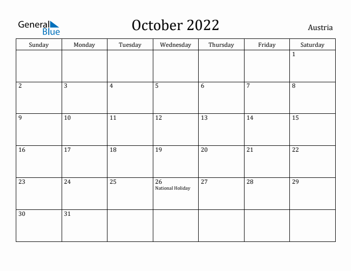 October 2022 Calendar Austria
