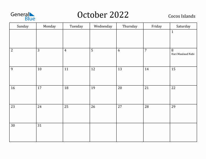 October 2022 Calendar Cocos Islands