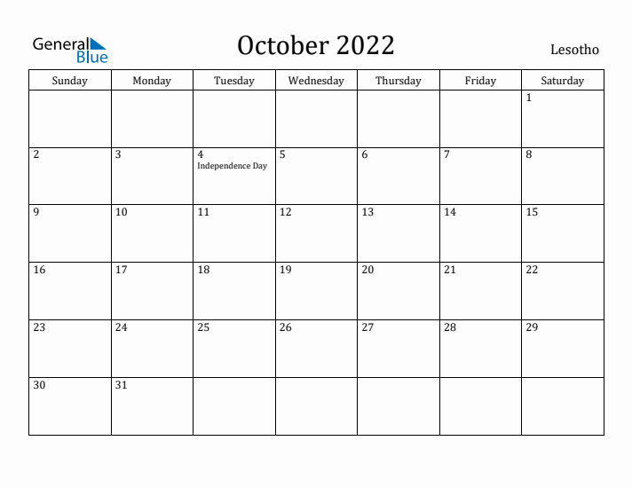 October 2022 Calendar Lesotho