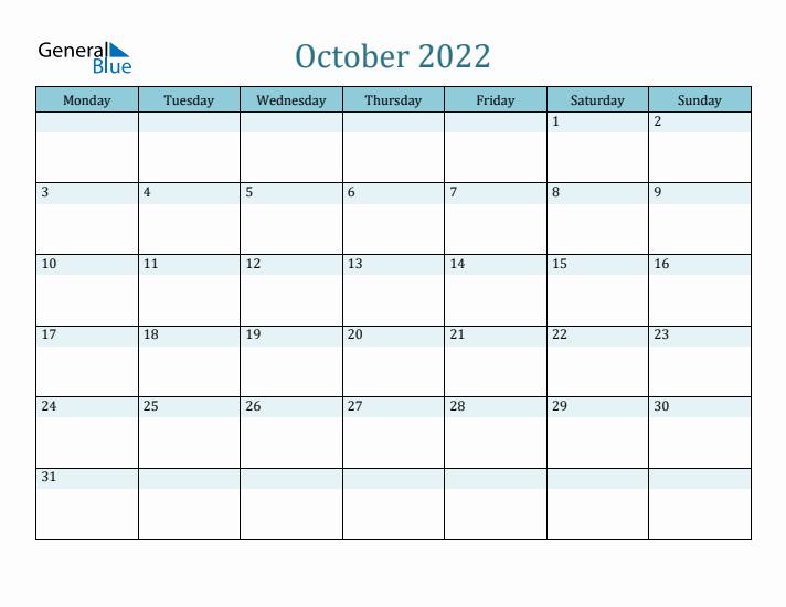 October 2022 Printable Calendar