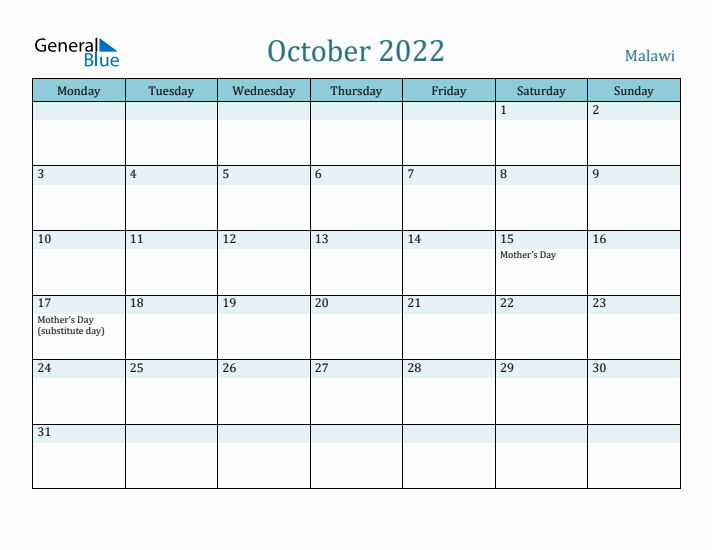 October 2022 Calendar with Holidays
