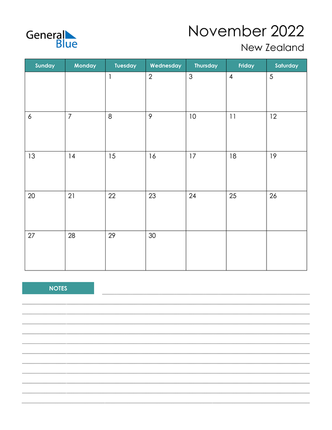 November 2022 Calendar With New Zealand Holidays