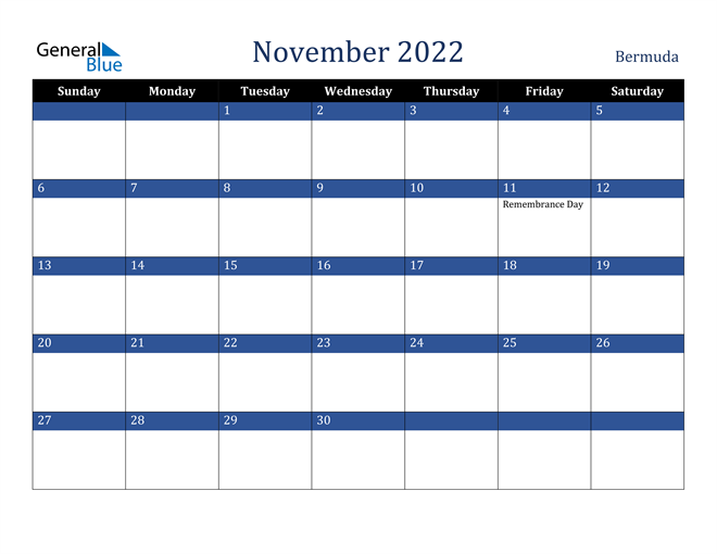November 2022 Bermuda Calendar