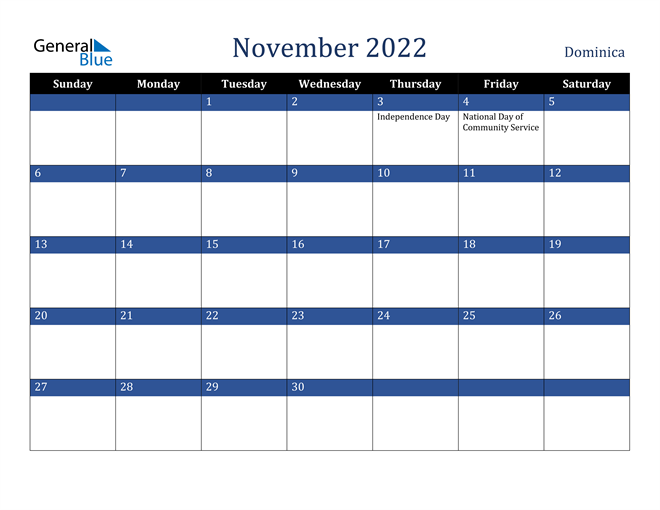 November 2022 Dominica Calendar