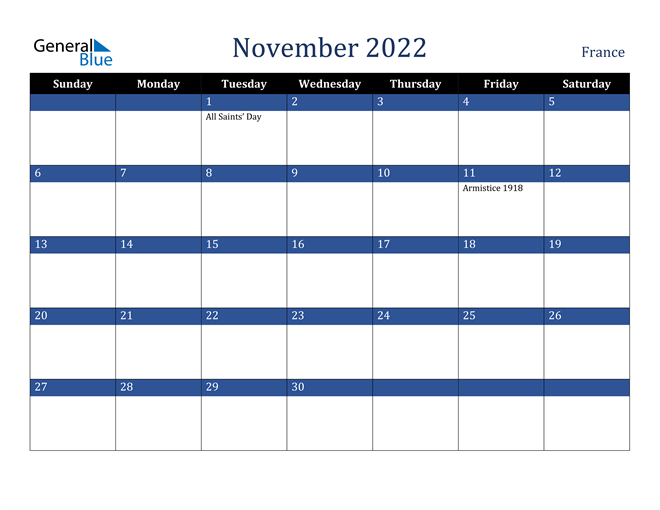 November 2022 France Calendar