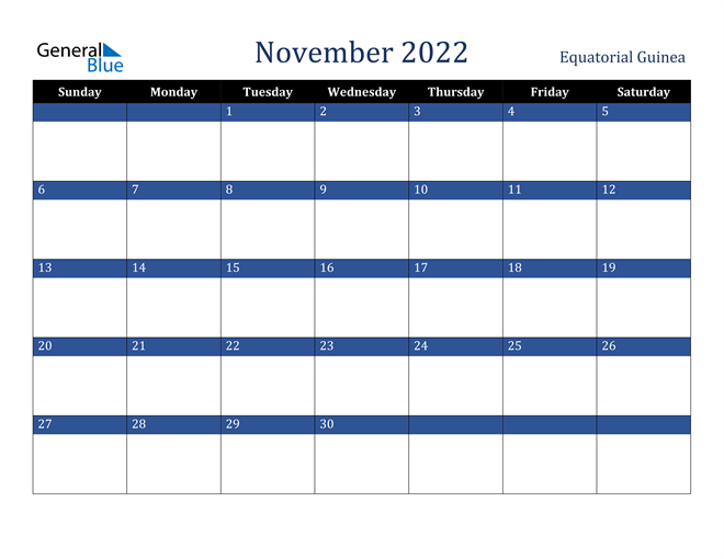 November 2022 Equatorial Guinea Calendar